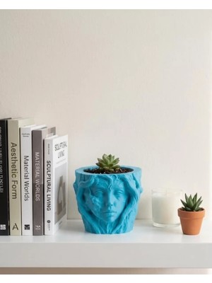 Serac Collection Sanatsal Kadın Yüzü Ağaç Detaylı 3D Baskı Dekoratif Vazo Saksı - SA002G-6EUAT5