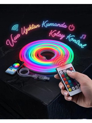 Mobil Dünyası 3 Metre Rgb Akıllı Neon LED Şerit Işık Telefon ve Kumanda Kontrollü Ambiyans A - MB000X-2HIOU