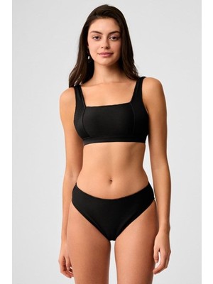 Kom Kadın Düz Renk Çıkarılabilir Kaplı Dokulu Kumaşlı Büstiyer Bikini Takımı