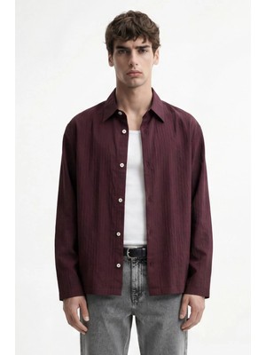 Antioch Bordo Relaxed Fit Çizgili Erkek Gömlek