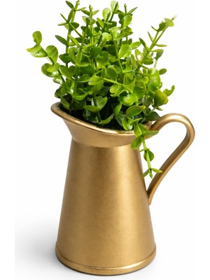 B&Nine Gold Dekoratif Yapay Çiçekli Vazo – Modern Masa Üstü Saksı, Ev Ofis Minimal Dekor