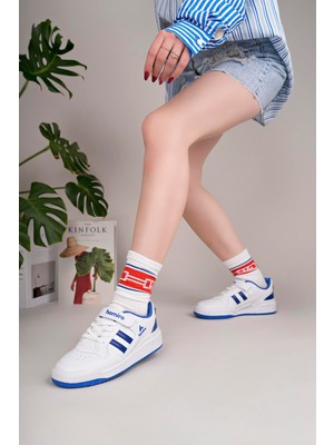 Homiro Spor Sneaker Ayakkabı-Beyaz-Sax Kaymaz Taban ile Konforlu Kullanım