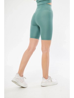 Pileli Store Yüksek Bel Biker Sporcu Şort - Mint Yeşili