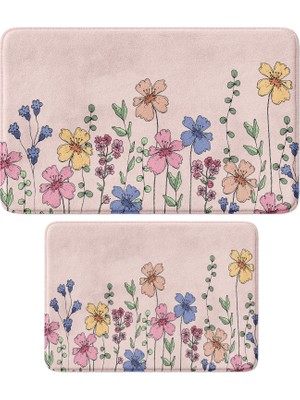 Delixa Sevimli Tasarımlı Mikrofiber 2' Takım Paspası, Kaymaz Taban, Makinede Yıkanabilir (40X60_50X80)