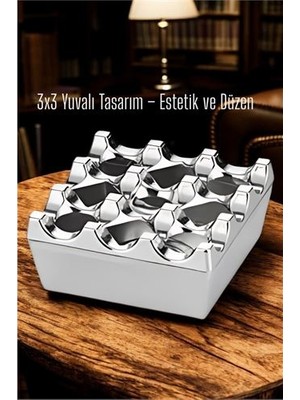 Zenvia Metal Döküm Küllük – 3x3 Yuvalı Krom  Modern ve Ağırlıklı Tasarım 7 ZNV-HBY3245