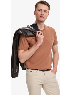 Pierre Cardin Erkek Açık Kahverengi Slim Fit %100 Pamuk Bisiklet Yaka Basic Tişört 50325307-VR002