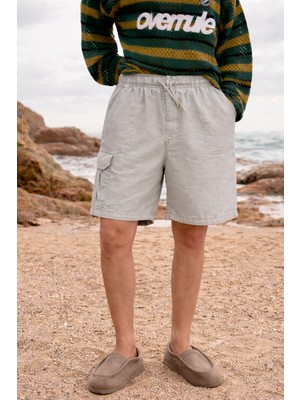 Damga Erkek Düşük Bel Premium Kargo Cepli Taş Keten Şort