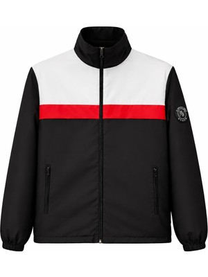 Erkek Siyah Mevsimlik Ceket Fermuarlı Dik Yaka Şerit Detaylı Günlük