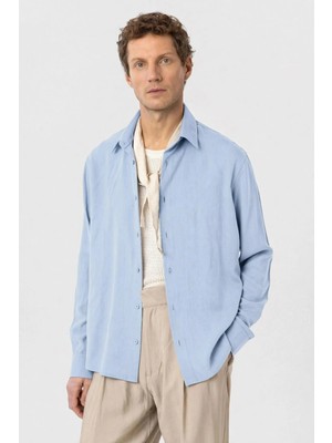 Antioch Bebe Mavi Relax Fit Liyosel Kumaş Erkek Gömlek