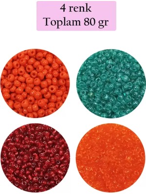 Just Cheap Store Dökme Cam Kum Boncuk (11/0) 2 mm - 4 Renk - Toplam 80 Gram -  BNC402