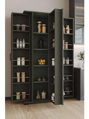 Aeka AE-3083 Hazal Antrasit Çok Amaçlı Mutfak Dolabı 3 Kapaklı 15 Raflı Kiler Dolabı Modern Tasarım 170X138X77,5