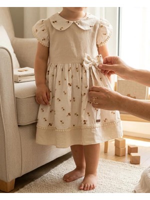 Mutlu Bebe Bulvar Kız Çocuk Elbise Çiçek Desenli Fiyonk Detaylı %100 Pamuk Astarlı Şık Prenses Bayramlık  Elbise