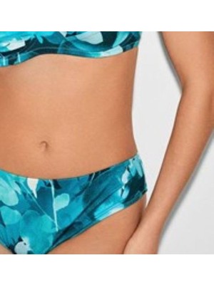 Kom Kadın Turkuaz Desenli Telli Kapsız Toparlayıcı Bikini Takımı