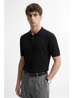 Antioch Siyah Örgü Dokulu Polo Yaka Erkek T-Shirt