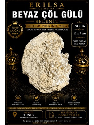 Erilsa Sertifikalı Beyaz Çöl Gülü Selenit Taşı Kütle - 12X7 cm Koleksiyonluk Doğal Tek Parça