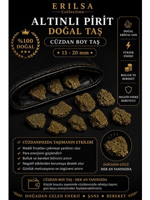 Erilsa Sertifikalı Altınlı Pirit Cüzdan Taşı Kütle 15-20 mm Doğal Taş Kütle Bereket Taşı