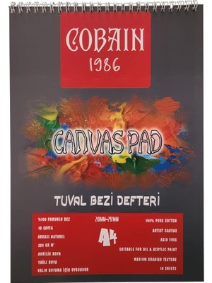 Sanat Taha Demir Cobain 1986 Canvas Pad Tuval Bezi Defteri Akrilik, Yağlıboya, Guaj Defteri (A5)