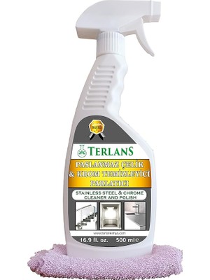 Asansör Temizleyici Paslanmaz Çelik ve Krom Parlatıcı 500 ml + Mikrofiber Bez Stainless Steel & Chrome Cleaner And Polish