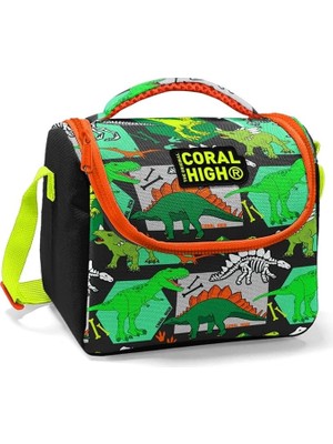 High Siyah Yeşil Dinazor Baskılı Erkek Çocuk Beslenme Çantası