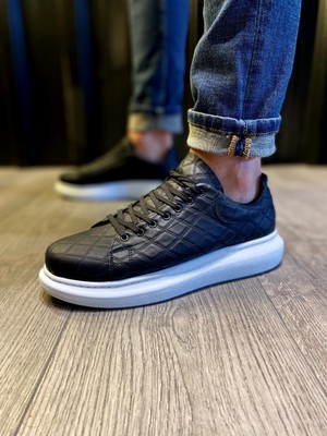 Decostyle Yüksek Taban Günlük Ayakkabı Kapitone Siyah (Beyaz Taban)