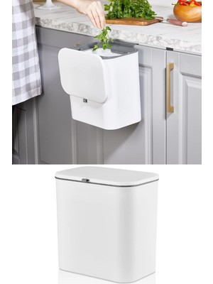 İndecor Houseware 15 Litre Fonksiyonel Kapaklı Banyo ve Mutfak Tezgahüstü Çöp Kovası Dolap ve Duvar Aparatlı 15 Lt.