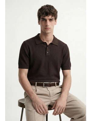 Antioch Kahve Örgü Dokulu Polo Yaka Erkek T-Shirt
