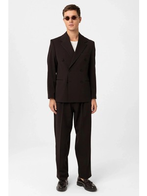 Antioch Koyu Kahve Relax Fit Kruvaze Erkek Blazer Ceket