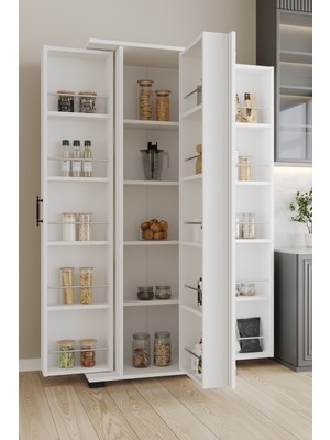 Aeka AE-3083 Hazal Beyaz Çok Amaçlı Mutfak Dolabı 3 Kapaklı 15 Raflı Kiler Dolabı Modern Tasarım 170X138X77,5