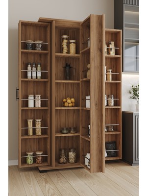 Aeka AE-3083 Hazal Çam Çok Amaçlı Mutfak Dolabı 3 Kapaklı 15 Raflı Kiler Dolabı Modern Tasarım 170X138X77,5