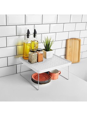 Dolap Içi Düzenleyici Katlanır Dekoratif Büyük Raf, Tabak, Bardak Rafı, Mutfak Düzenleme Rafı (Beyaz) (30CM*30CM*15CM)