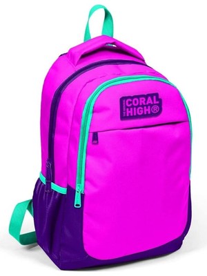 High Üç Bölmeli Kız Çocuk Ilkokul ve Ortaokul Okul Sırt Çantası - Mor Pembe