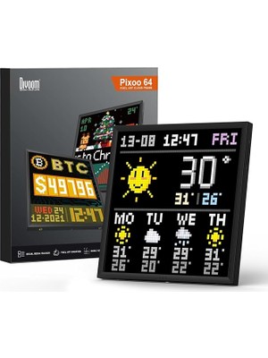 Pixoo-64 Wifi Piksel Sanat Ekranı, 64 x 64 LED Panel, Benzersiz Aydınlatma Dekorasyonu ile Uygulama Kontrolü