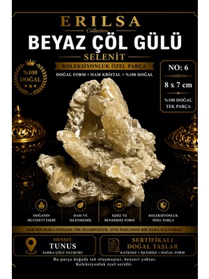 Erilsa Sertifikalı Beyaz Çöl Gülü Selenit Taşı Kütle - 8x7 cm Koleksiyonluk Doğal Tek Parça
