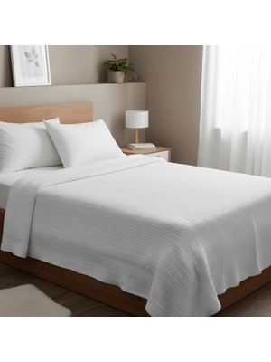 Lussart Collection Örgü Desenli %100 Pamuk Tek Kişilik Pike-Beyaz (170X240CM)