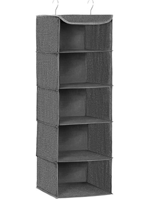 Asma Düzenleyici, Dolap Düzenleyici, Asma Raf, Asma Depolama, Katlanabilir ve Yerden Tasarruf, Metal Kancalar ve Bambu Ekler, Keten Dokusu, Gri RYCH06G