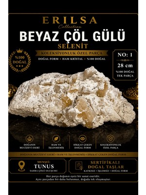 Erilsa Sertifikalı Beyaz Çöl Gülü Selenit Taşı Kütle - 28 cm Dev Boy Koleksiyonluk Tek Parça