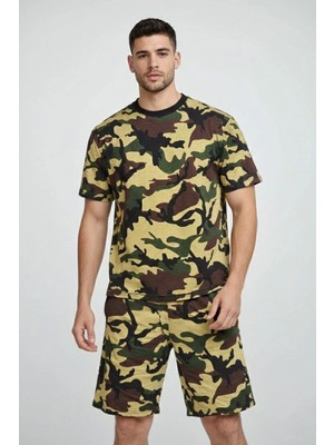Pileli Store Erkek Kamuflaj Desenli Tişört Şort Takım Regular Fit Spor 2’li - Kamuflaj