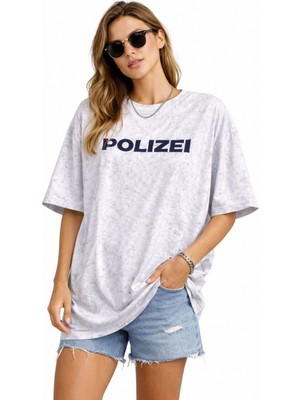 Pileli Store Kadın Asit Yıkamalı Oversize Tişört Bisiklet Yaka Kısa Kol T-Shirt - Beyaz