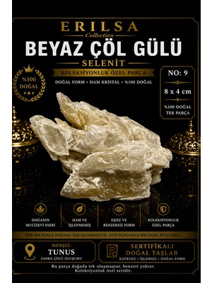 Erilsa Sertifikalı Beyaz Çöl Gülü Selenit Taşı Kütle - 8x4 cm Koleksiyonluk Doğal Tek Parça