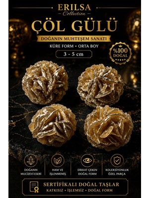 Erilsa Sertifikalı Çöl Gülü Taşı Kütle - 3-5 cm Küre Form Doğal Jips Kristal Toplu