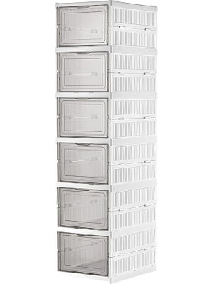 6 Katlı, Katlanabilir Ayakkabılık, Taşınabilir Çok Amaçlı, Geniş, Katlanabilir Dolap ve Raf, Katlanır Taşınabilir Premium Portatif Organizer Ayakkabılık (25,5cm x 34,5cm x 105,5CM) (Beyaz)