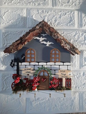 Çeyizlik Duvar Dekoru 27X27 cm Anahtarlık Askısı Gri
