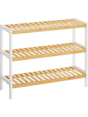 Bambu Ayakkabı Rafı, 3 Katlı Ayakkabılık, Giriş Alanı, Koridor, Doğal Renkte-Beyaz LBS03H