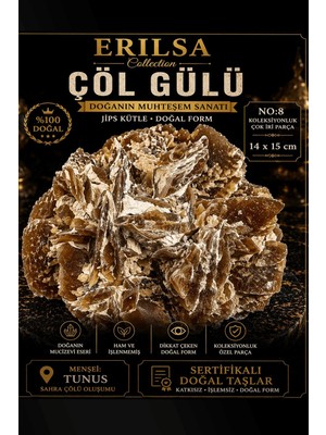 Erilsa Sertifikalı Çöl Gülü Taşı Kütle -  14X15 cm Çok Iri Koleksiyonluk Doğal Jips Kütle