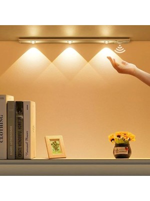 Sensörlü Ledli Gece Lambası, Parlaklık Ayarı Yapılabilir, 3000K-6000K, 3 Mod, Kablosuz, Merdiven Aydınlatması, USB Şarj Edilebilir Işık, LED Manyetik Lamba, Cata (Akasya - Beyaz 40 Cm)