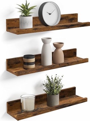 Duvar Rafları, 3'lü Set, Yüzer Raflar, Uzunluk 38 Cm, Dekoratif Öğeler, Baharat Kavanozları ve Resim Çerçeveleri Için Yükseltilmiş Ön Kenar, Eski Kahverengi LWS037X01