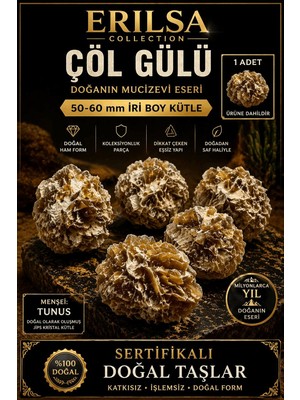 Erilsa Sertifikalı Küre Çöl Gülü Taşı Kütle - 50-70 mm Iri Boy Doğal Jips Kristal Toplu