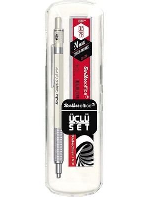 Office Graphx 3'lü Set Mekanik Kurşun Kalem Silgi Min Beyaz 0.5 mm