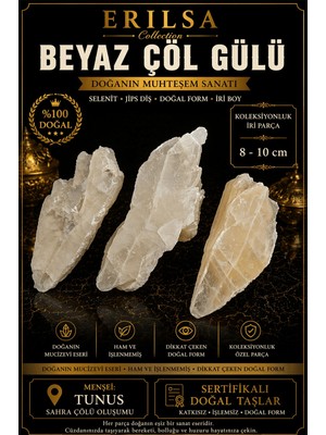 Erilsa Sertifikalı Beyaz Çöl Gülü Selenit Taşı Kütle - 8-10 cm Iri Parça Doğal Kristal Koleksiyonluk