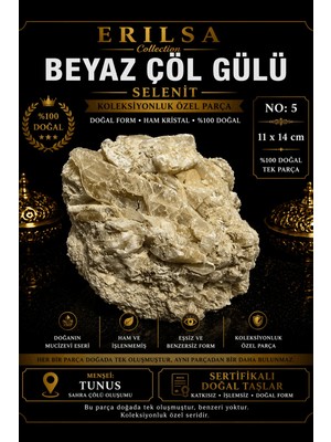 Erilsa Sertifikalı Beyaz Çöl Gülü Selenit Taşı Kütle - 11X14 cm Koleksiyonluk Doğal Tek Parça